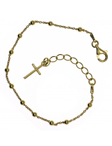 Bracciale rosario uomo o donna in Argento 925 croce liscia rod Oro giallo 16,50 - 20 cm