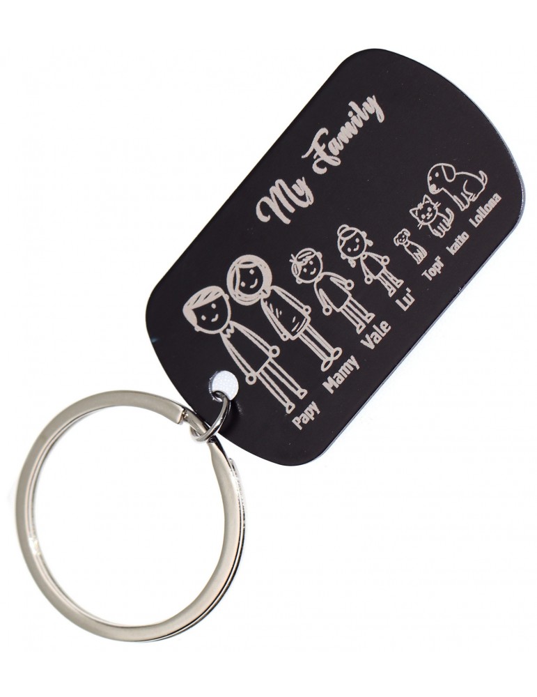 personalized key ring black family gift mum dad engraving figures names RomaBijoux made in Italy