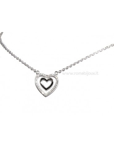 Collana argento 925 a doppio cuore di zirconi bianchi collier donna micro pavè