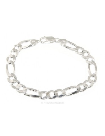 ARGENTO 925 : Bracciale uomo massiccio catena da 8,5 mm figaro 3 + 1 sbiancata 21 cm