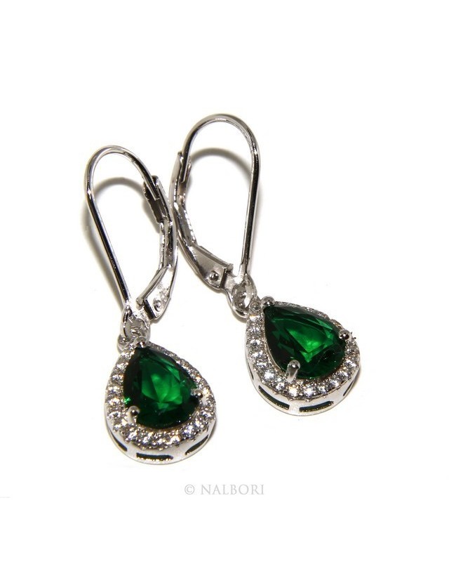 925: white zircon earrings woman point light green emerald drop fishhook Safety