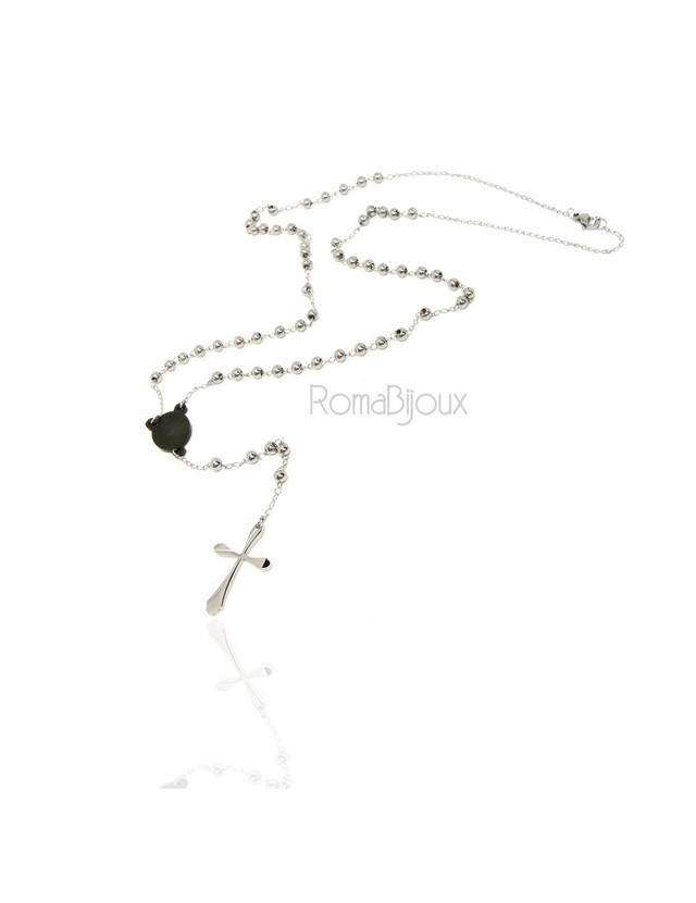 Steel: Necklace man woman rosary black dots cruise and smooth cross lobata