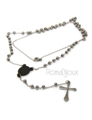 Steel: Necklace man woman rosary black dots cruise and smooth cross lobata