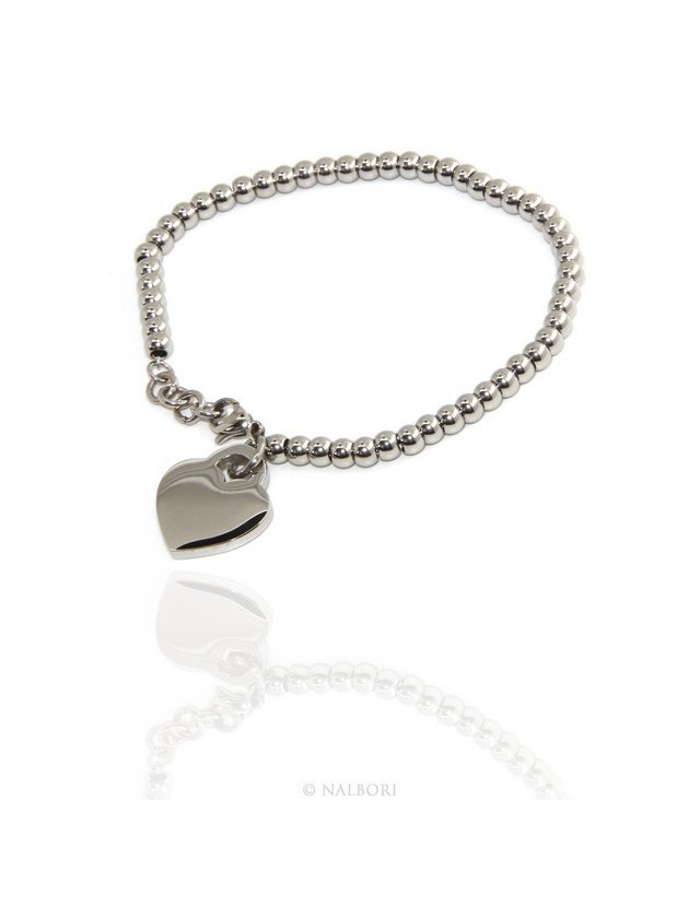 Steel hypoallergenic chrome plated bracelet with smooth heart 15,00 17,00 cm