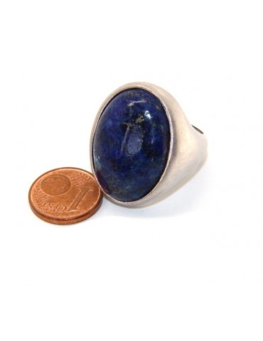 Argento 925 Massiccio satinato : Anello donna ovale con grande lapis blu notte naturale misura 16