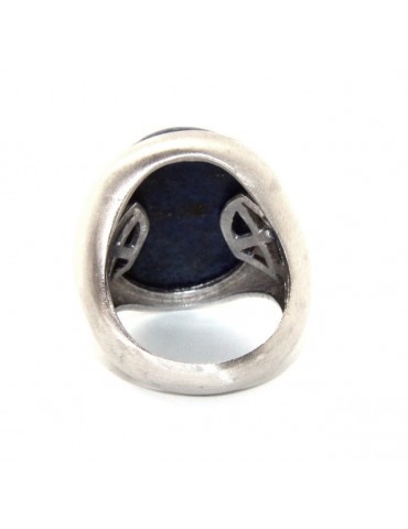 Silver 925 Satin Solid: Oval woman's ring with large blue natural night lapis size 16