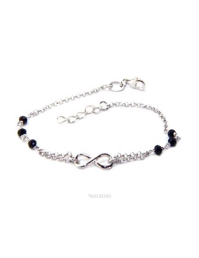 Bracelet man woman Silver 925 rosary working black crystal with 1 infinite element 17,50-19,50 cm