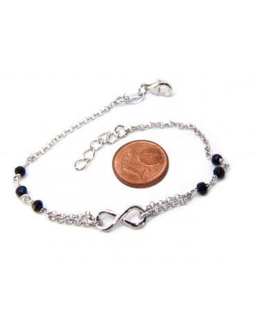 Bracelet man woman Silver 925 rosary working black crystal with 1 infinite element 17,50-19,50 cm