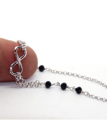 Bracelet man woman Silver 925 rosary working black crystal with 1 infinite element 17,50-19,50 cm