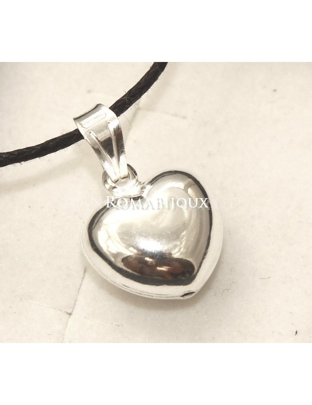 RomaBijoux|ciondolo cuore piccolo bombato argento 925 con laccio catena  collana