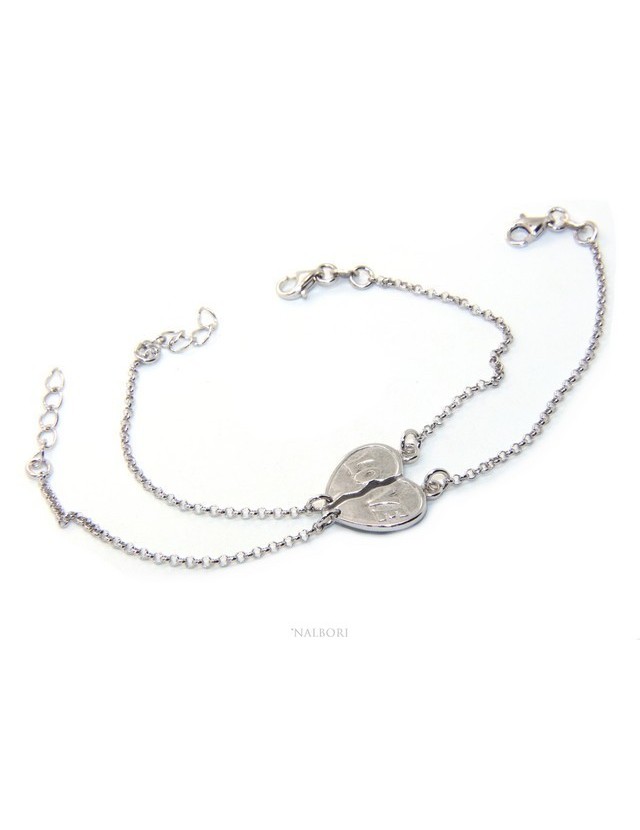 Double bracelet HIM and HER man woman in Sterling Silver broken heart written LOVE