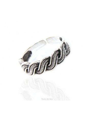 Silver 925: Ring man faith woman braid braid open adjustable dark band