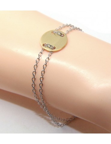 647/5000 Bracelet man woman 925 Sterling Silver with central button yellow gold plate 17,00 - 20.00 cm