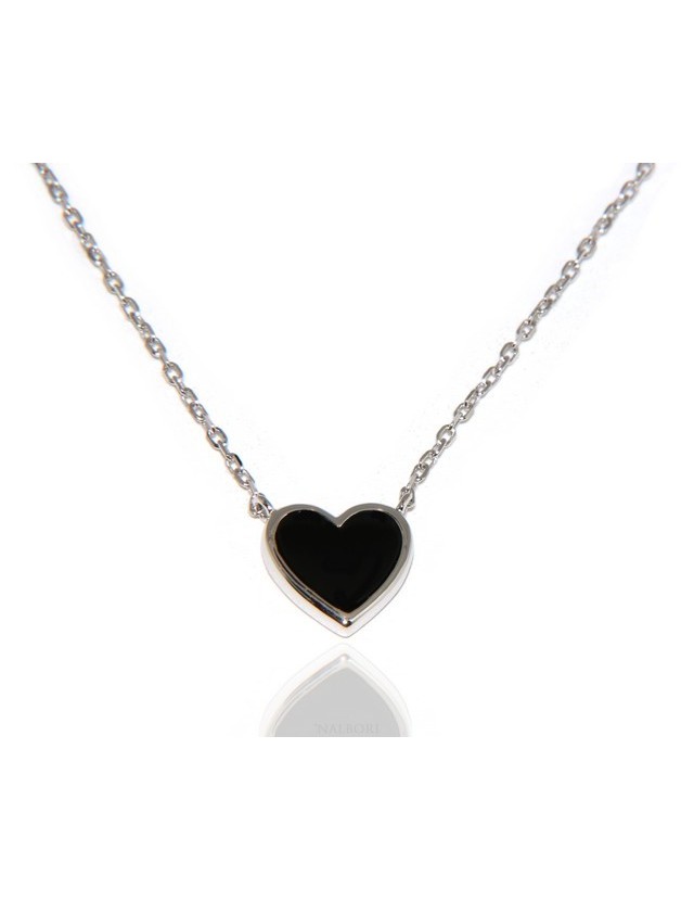 Necklace Collier woman heart black onyx stone 12x2