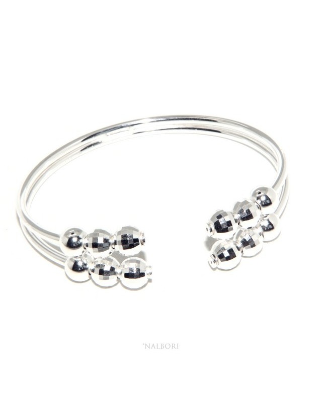 SILVER 925: Bracelet female open slave double opposed 'faceted balls