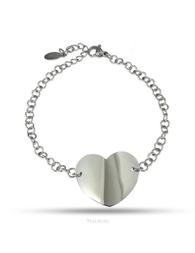 NALBORI anallergic steel bracelet rolo 'with big heart in the center