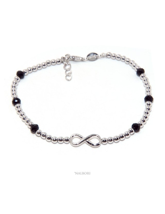 Bracelet man Silver 925 black crystal balls infinite 18.50 - 21 cm