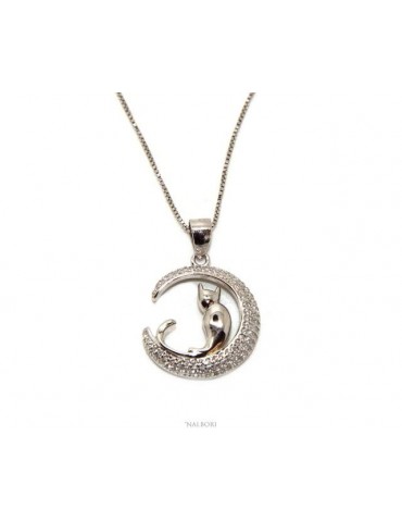 Argento 925 : Collana Collier donna veneziana con ciondolo gatto luna 19mm nalbori