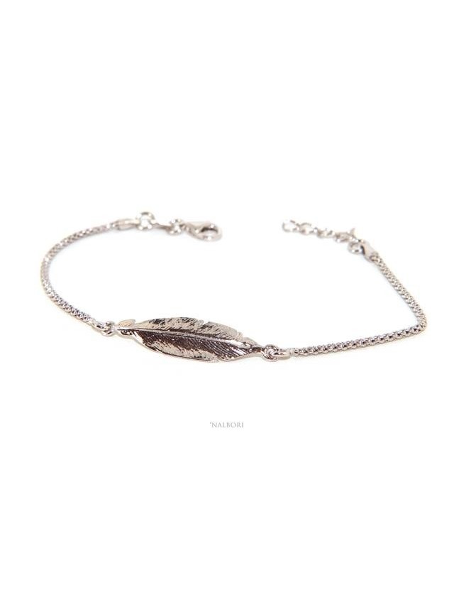 bracelet Silver 925 popcorn with central leaf NALBORI 16 / 18,5 cm