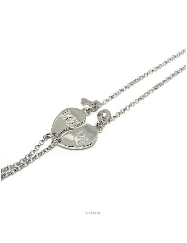 NALBORI Double bracelet HIM and HER written LOVE key padlock Silver 925 broken heart