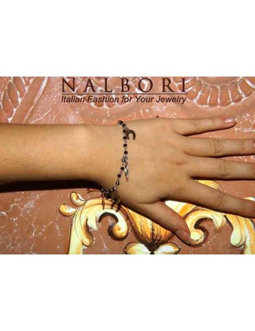 NALBORI Woman bracelet Silver 925 Marseille black with horseshoe pendants