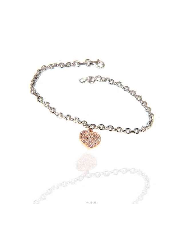 NALBORI Bracelet Silver 925 woman girl heart pendant and zircons rose gold bathroom