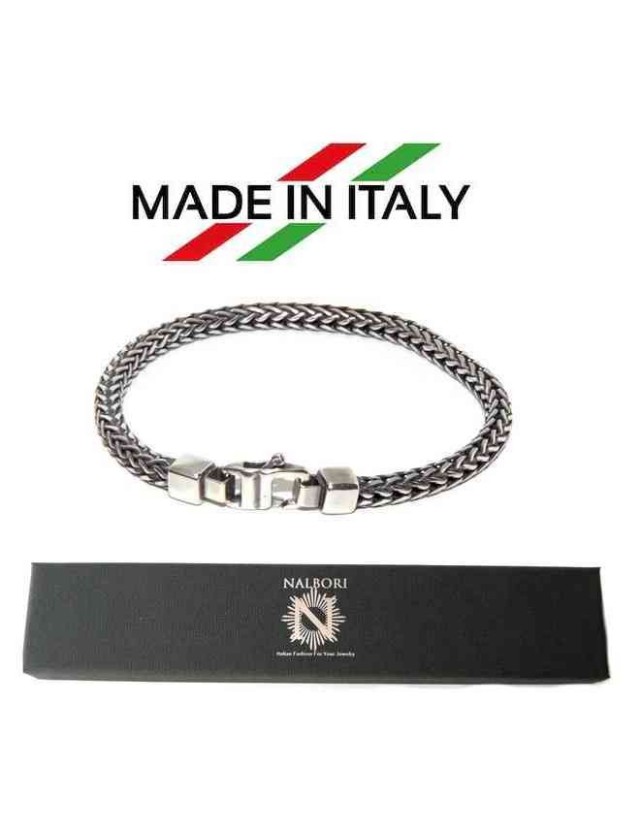 NALBORI bracciale argento 925 snake squadrato per uomo 19 cm