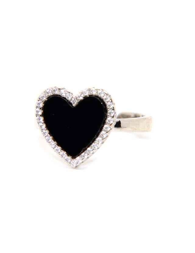 925 silver ring with onyx heart and zircons