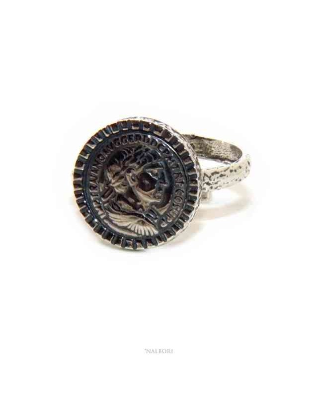 Ring Silver 925 for man or woman adjustable shield ancient coin