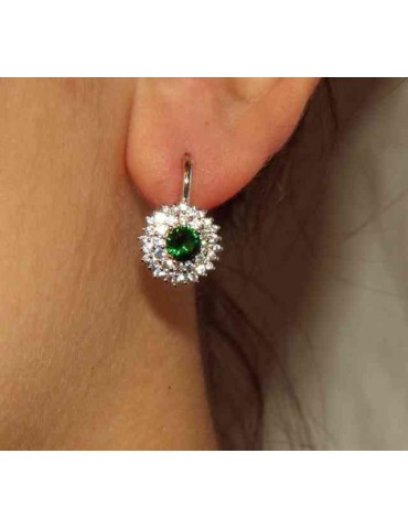 Woman earrings in silvered 925 sterling silver round of cubic zirconia 13mm