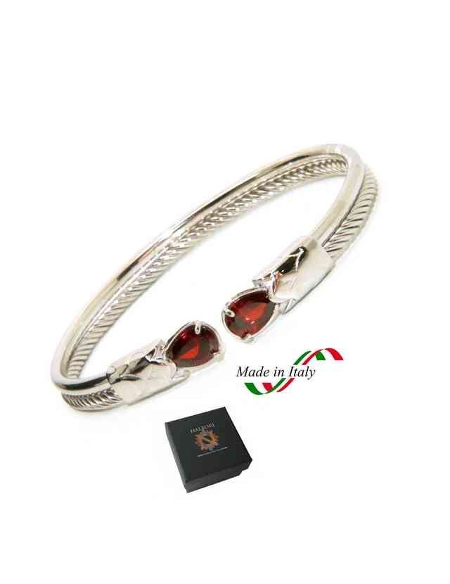 NALBORI Cable bracciale cavetto rigido aperto con zircone rubin rosso