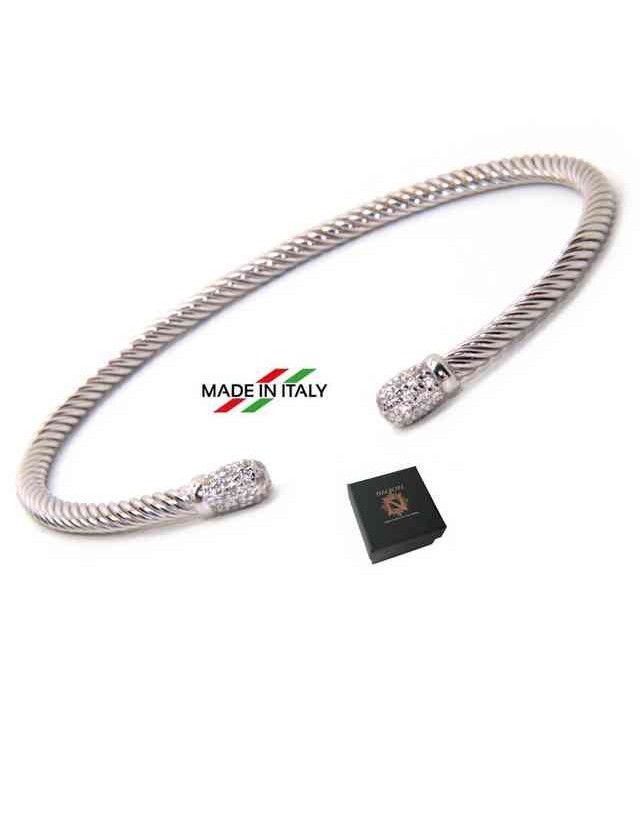 NALBORI Cable bracciale cavetto rigido aperto con pomello di zirconi