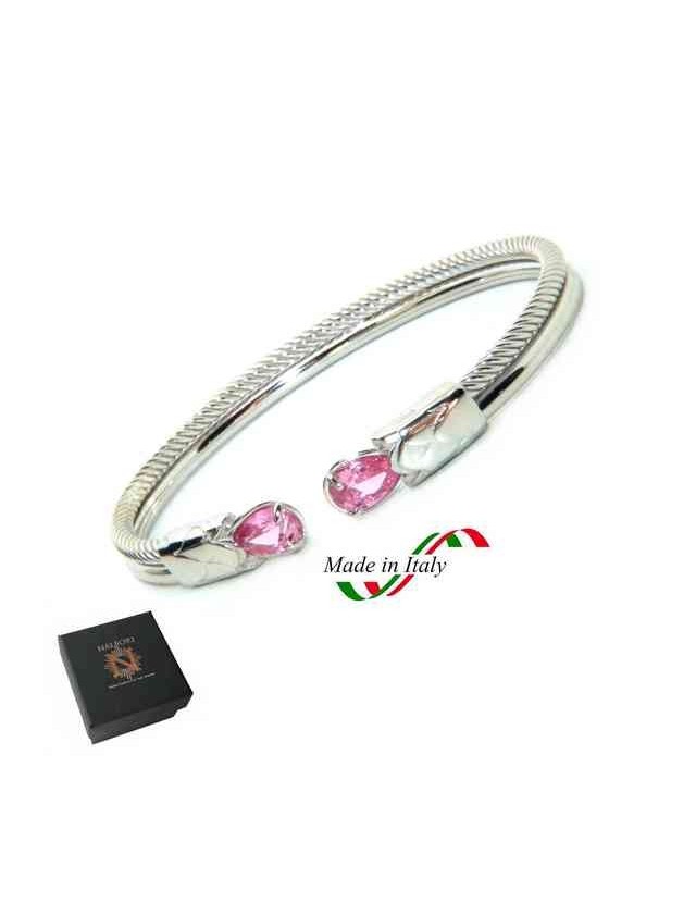 NALBORI Cable bracciale cavetto rigido aperto con zircone rosa