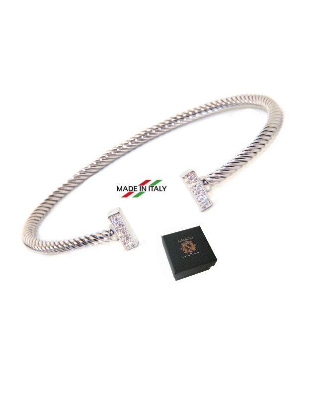 NALBORI Cable bracciale cavetto rigido aperto con barrette di zirconi