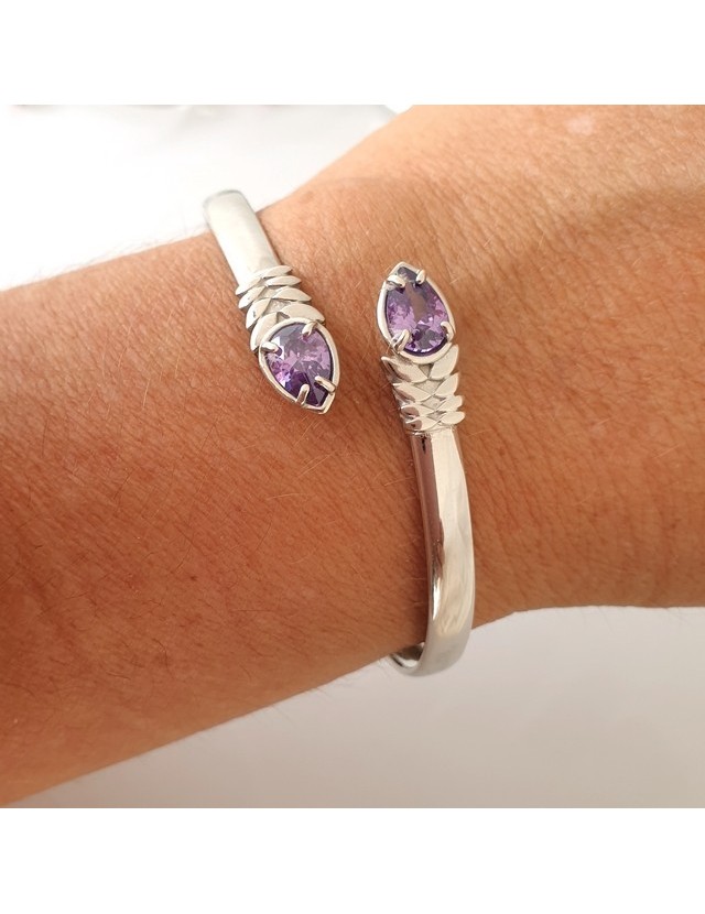 NALBORI | Bracciale argento 925 schiava  contrarie' zirconi viola 4 griffe (NBRA40)