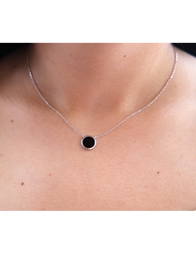 NALBORI collier donna argento 925 onice nero bottone 12,5 mm