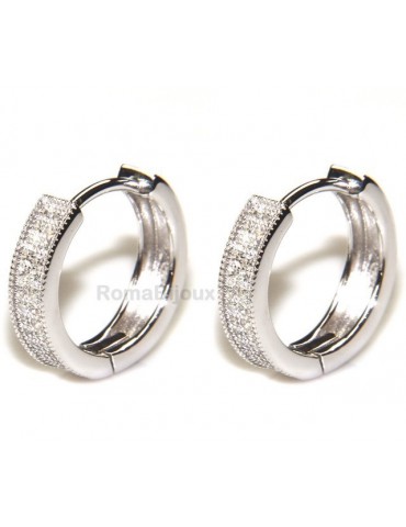 silver 925 : earrings woman anelle circles 2 files zirconia white snap rhodium