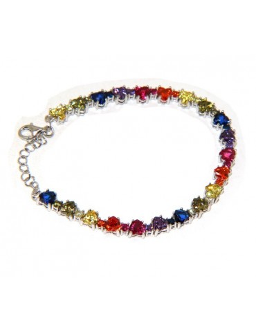 NALBORI Bracciale cuori colorati tennis argento 925 e zirconi arcobaleno