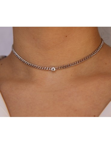 NALBORI round zircon choker necklace 925 silver round curb