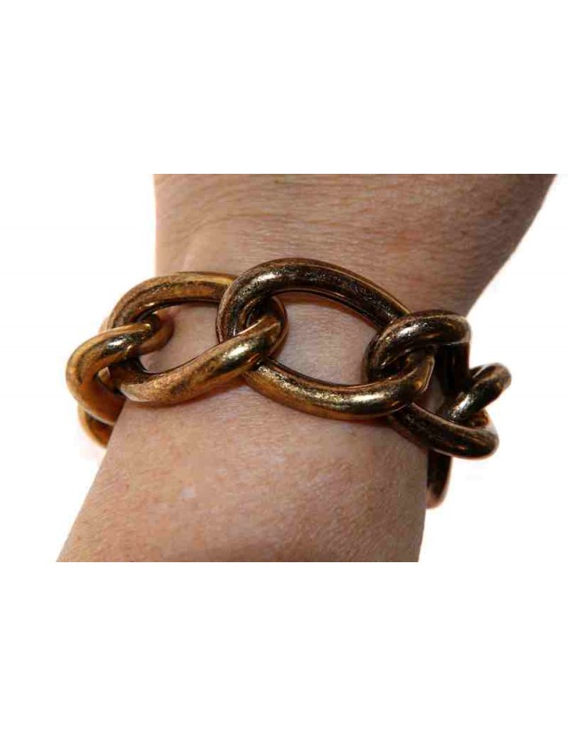 Large gourmette bracelet in natural antiqued hypoallergenic bronze for women