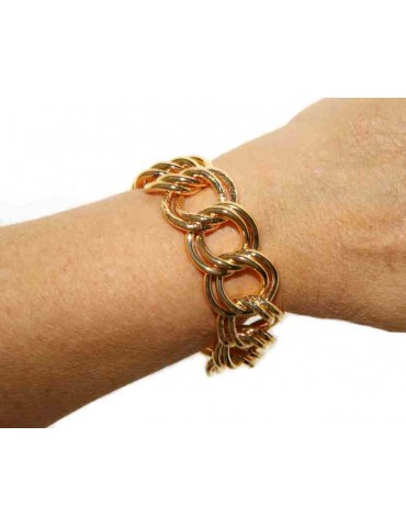 Yellow gold plated double diamond curb bracelet in hypoallergenic Bronze for woman