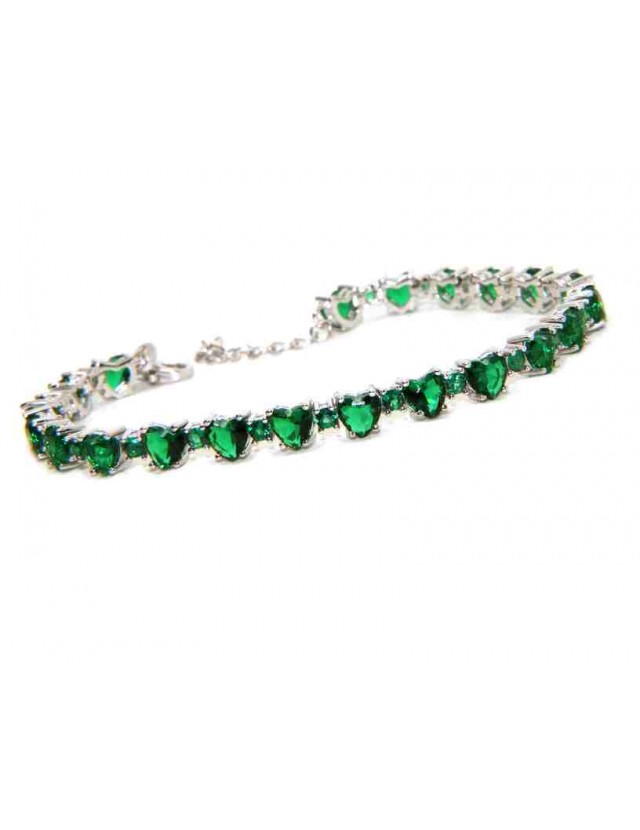 NALBORI Bracciale tennis cuori zirconi argento 925 verde Emerald