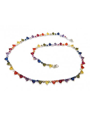 RomaBijoux|collana tennis argento 925 cuori zirconi colorati arcobaleno marca NALBORI