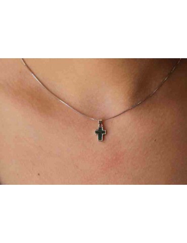 Collana argento 925 croce piccola zirconi verdi emerald