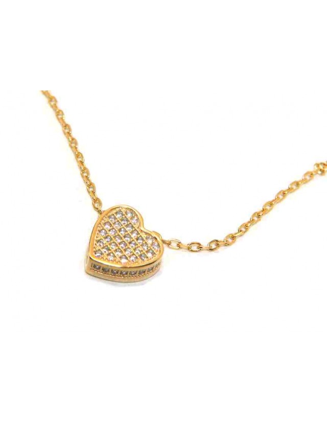 NALBORI Collier woman 925 silver heart 3D yellow gold plated zircons