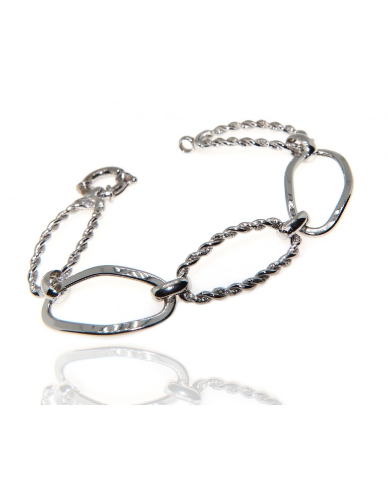 Bracciale ovali argento 925 maglia liscia diamantata oro bianco donna