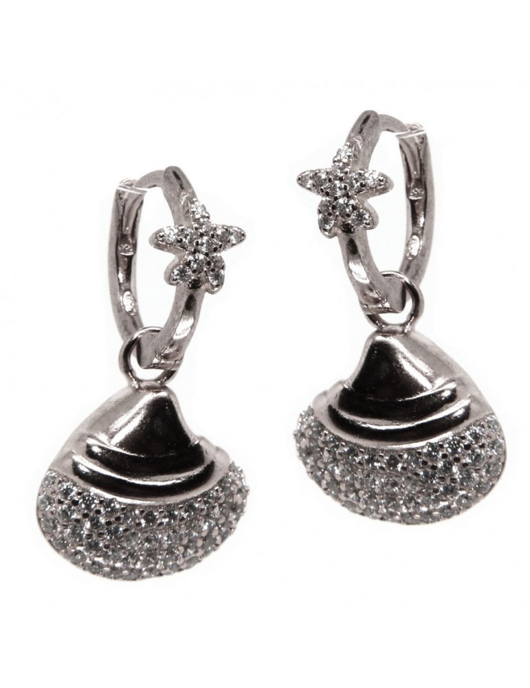 925 silver circle earrings with starfish and rhodium shell