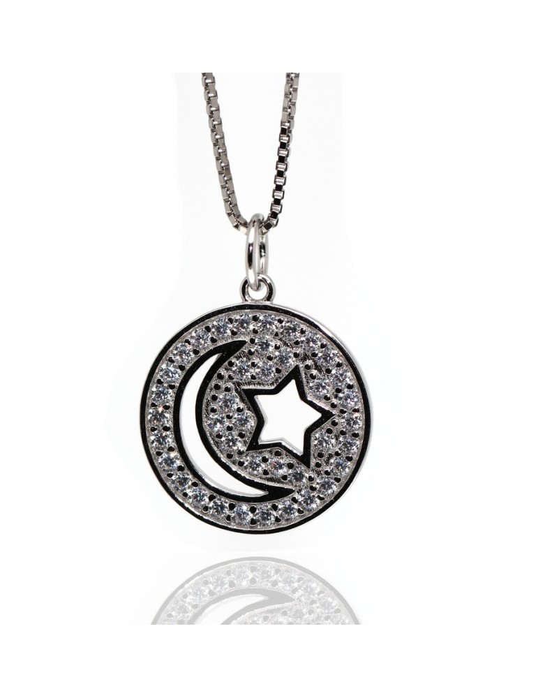 925 silver necklace moon and star pendant with zircons woman NALBORI