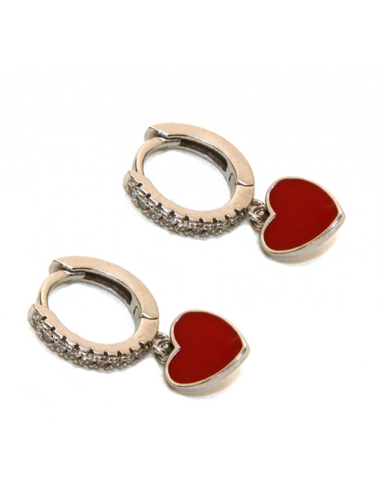 earrings 925 silver circles zircons red heart rhodium plated woman