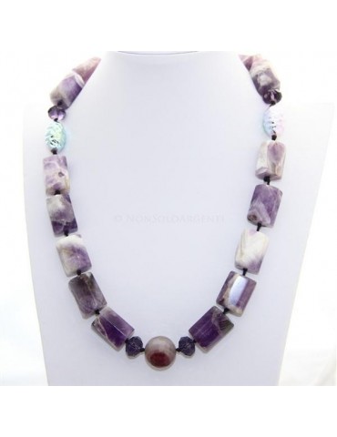 Purple agate block parallelepiped pearl necklace